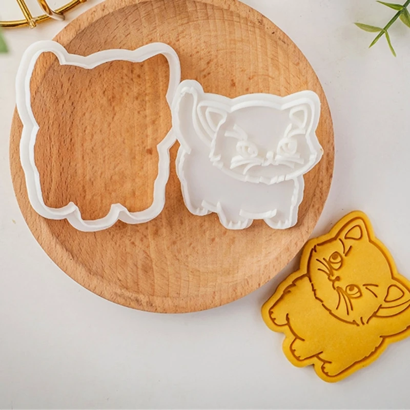 Moldes elegantes para galletas gatos japoneses, cortador galletas con forma gato, sello para golosinas y postres hechos