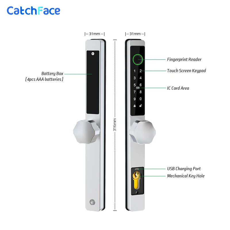 Waterproof TTLock Outdoor Gate Fingerprint Bluetooth APP RFID Code Keyless Electronic Smart Door Lock for Glass Aluminum Sliding