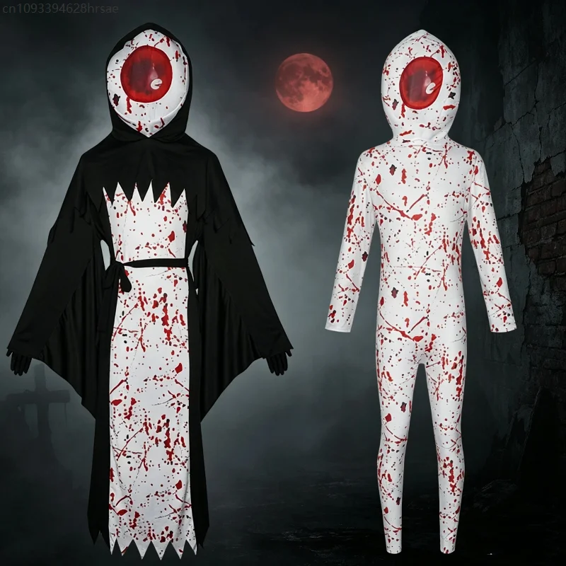 Adult White Bloody Grim Reaper Couples Costume Scary Red Eye Vampire Cosplay Black Outfit Halloween Party Stage Performance Set