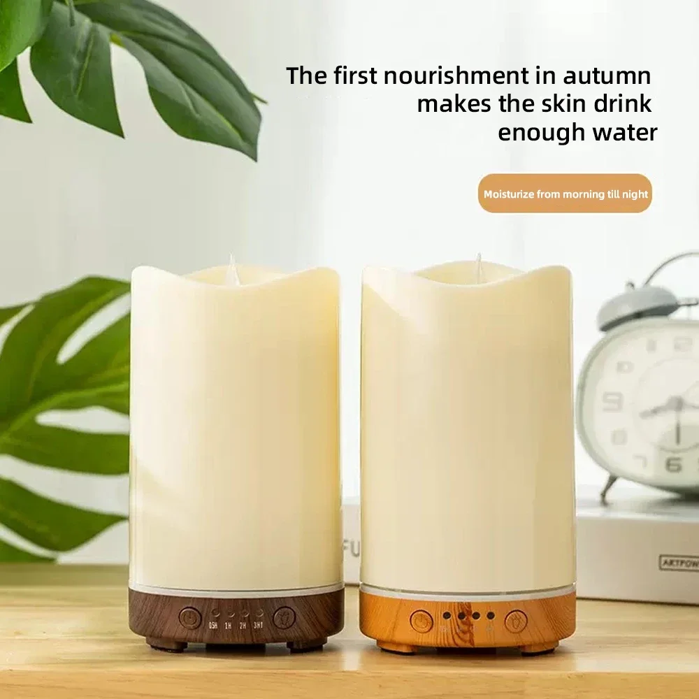مرطب هواء بتصميم شمعة وموزع عطري مع مؤقت تلقائي، ضوء ليلي LED بـ 7 ألوان، موزع روائح الزيوت العطرية للعلاج العطري،