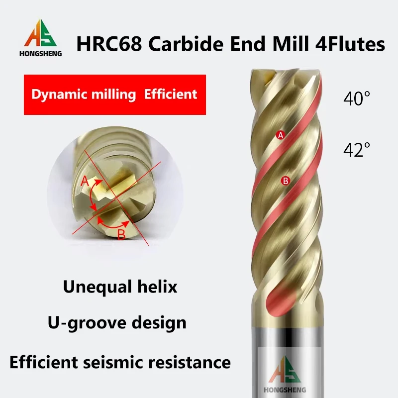 HRC68 End Mill CNC Milling Cutter Solid Carbide Coated for Trochoidal Steel Metal Milling Cutter 4 6 8 12 20MM Shank