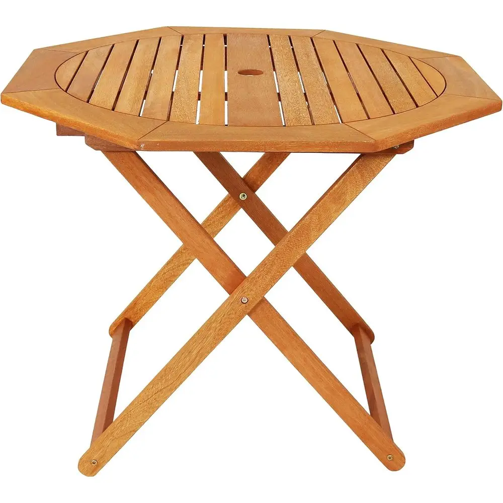 

Octagonal Outdoor Dining Table with Umbrella Hole - Weather-Resistant Teak Finish for Patio Gatherings