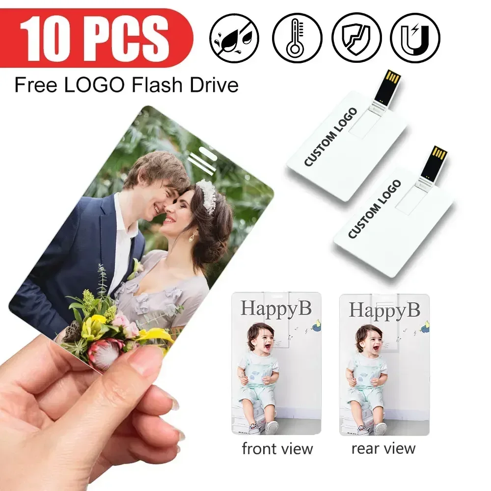 

10PCS Custom Logo Print Picture 4GB 32GB USB Flash Drive 8GB 16GB Credit Card Pendrive Business Name Shaped USB Memory Stick