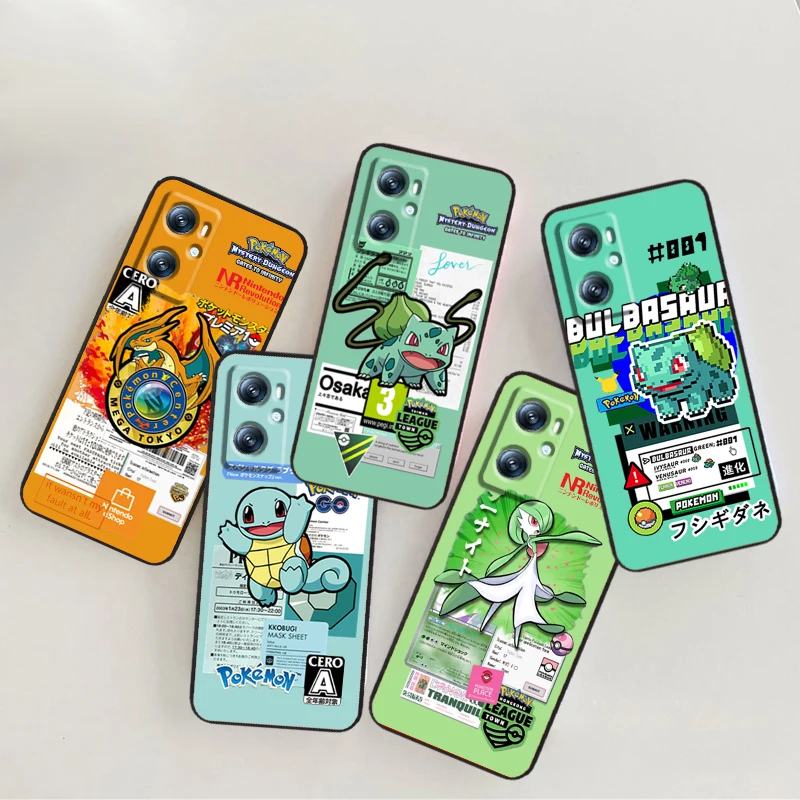 Pokemon Bulbasaur Squirtle For OPPO Find X6 X5 X3 A54S A5 A94 A16 A53S A57 A74 A72 A98 A78 A96 A9 5G Black Funda Phone Case