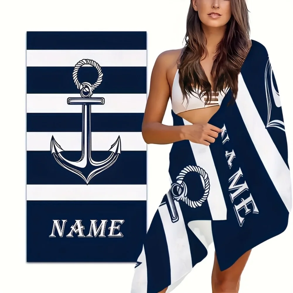 1Pc Personalized Anchor Beach Towel Custom Name/Text Oversized Microfiber Towel Party Souvenir for Beach Swimming Bath Vacation