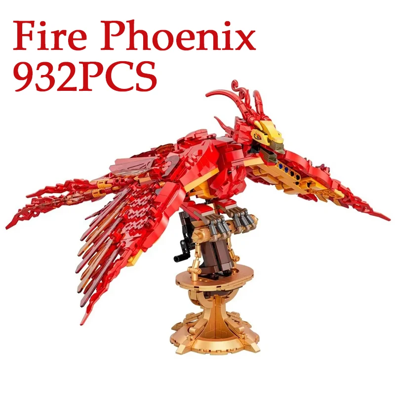 938 pçs mundo mágico fogo phoenix blocos de construção modelo exibição animais míticos chineses moc tijolos montagem brinquedos presentes natal