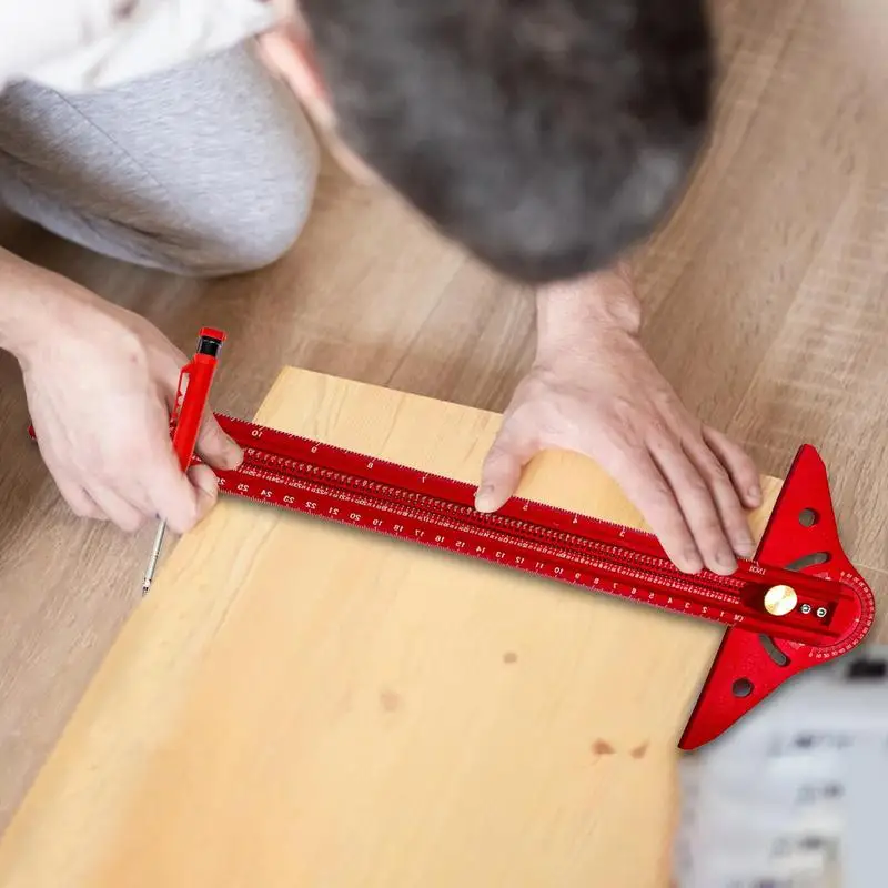 Herramienta de trazado de madera, regla para carpintería, regla de calibre multifuncional ligera de aluminio de alta precisión ajustable cuadrada para enmarcar