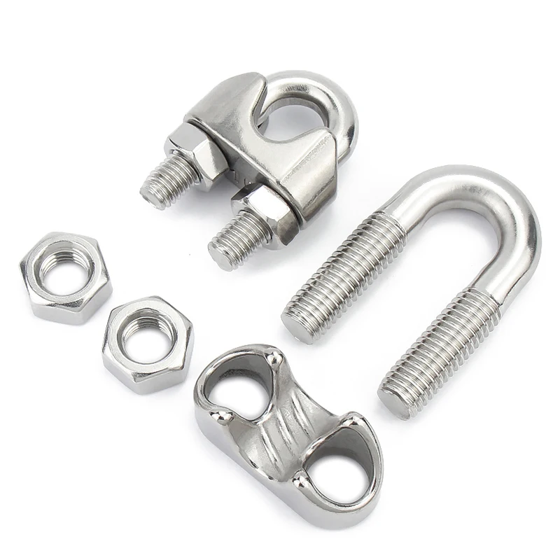 10pcs Stainless Steel Wire Rope Clips U-shaped Clamp Adjustable Metal Screw Clip Cable Fastening Accessories M2/M3/M4/M5/M6/M8