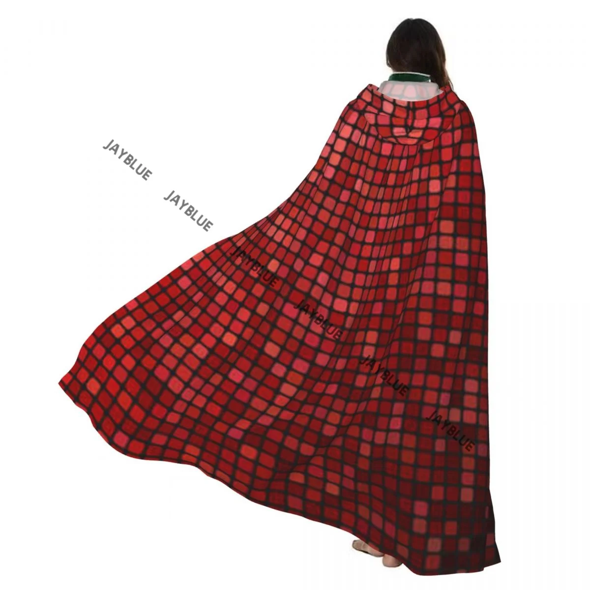 

Abstract Grid Ombre Maroon Pixels Digital Technology Themed Tile Hooded Cloak Polyester Unisex Witch Cape Costume Accessory