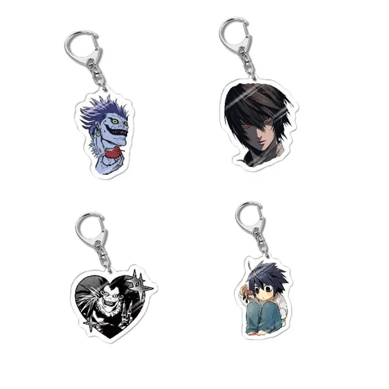 4pcs/Set Anime Death Note Acrylic Keychain Backpack Pendant Keyring L Yagami Light Key Chain Ornament Collection Gift For Friend