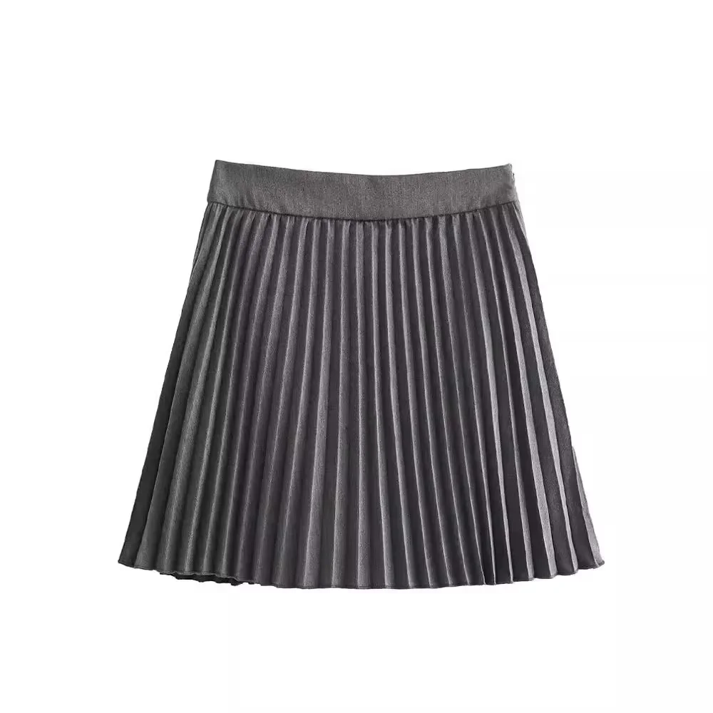 Nueva moda mujer cintura alta plisada Color sólido media longitud falda elástica promociones señora negro