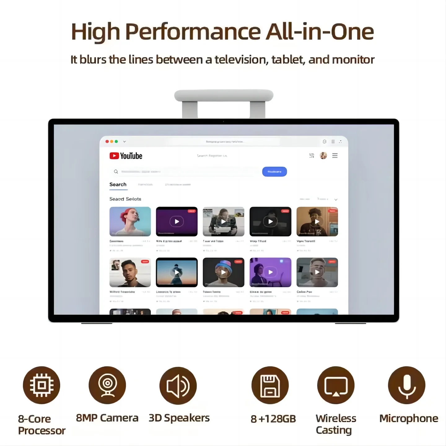 TV touch IPS portatile da 24" Android 14 1080P per campeggio, tablet regalo portatile con batteria da 77,7WH, fotocamera CPU 8G+128G 4K a 8 core