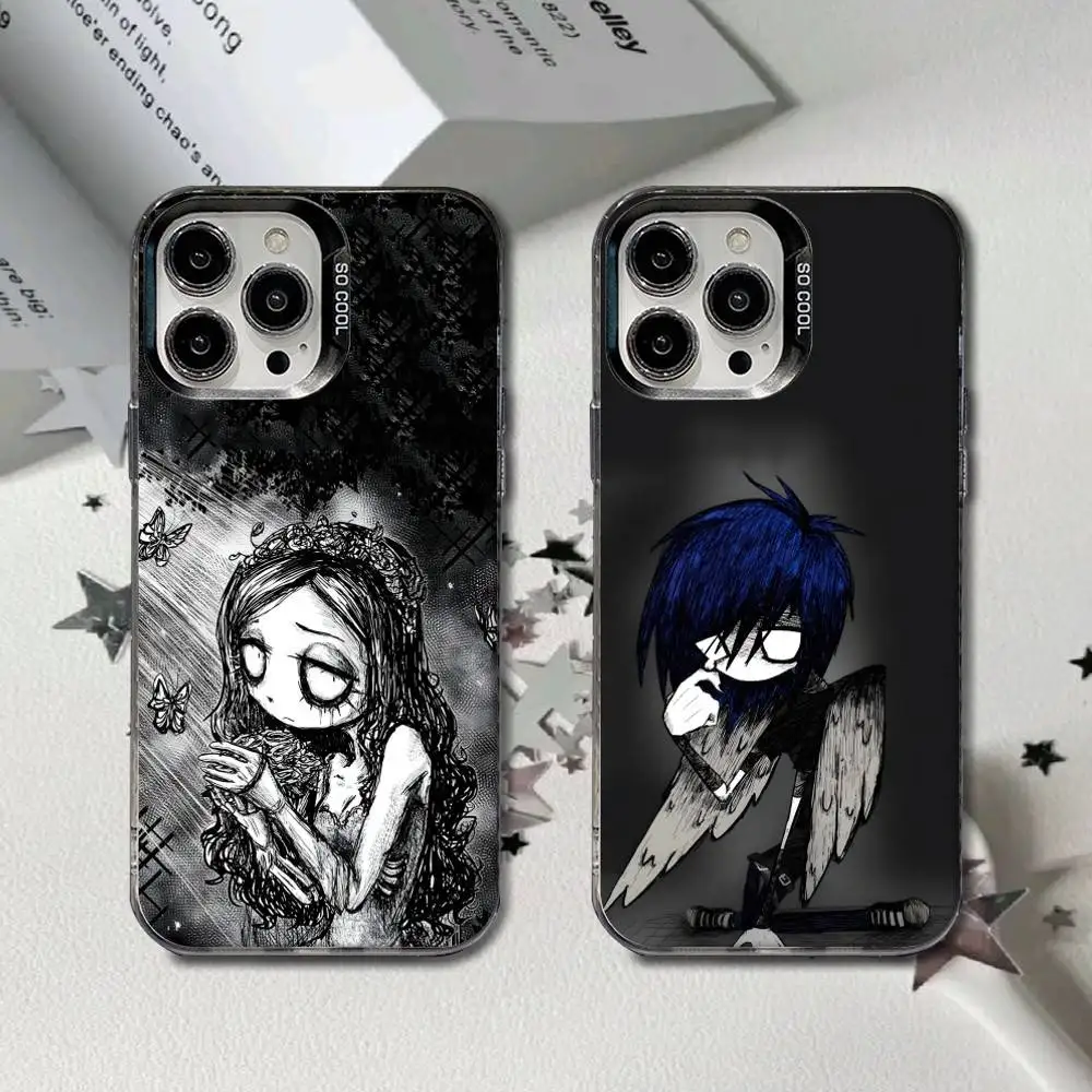 

Love Black Cute Emo Phone Case For iPhone 16,15,14,13,12,11,8,7,Pro,Max,Plus,Mini,XS,SE Black Matte Hard