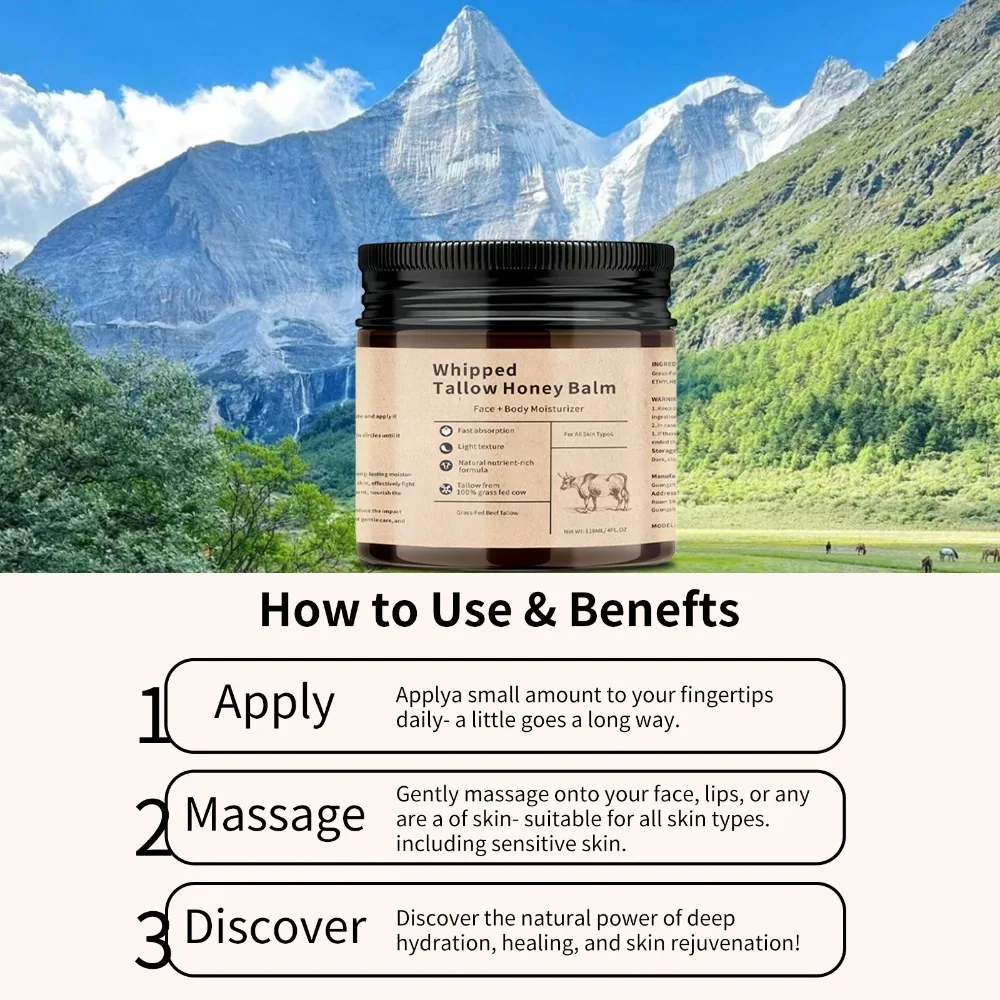 Baume hydratant au miel de Tallow de bœuf, améliore la crème pour le visage rugueuse et non grasse, rajeunissant, pour le visage et le corps