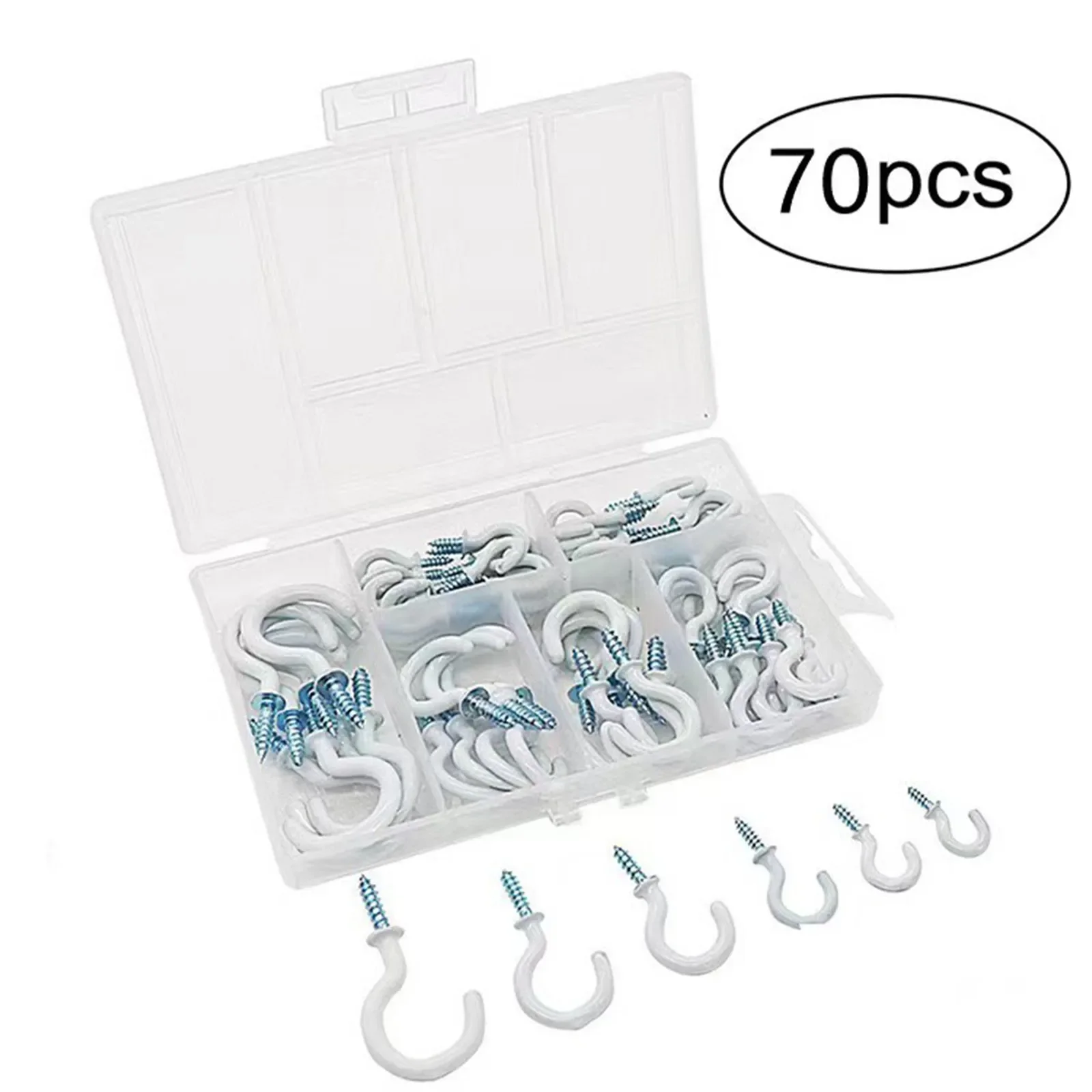 70pcs Black Plastic Cup Hooks, Plastic Dipped Open Sheep Eye Screw Combination Set, Plastic Dipped Cup Hooks