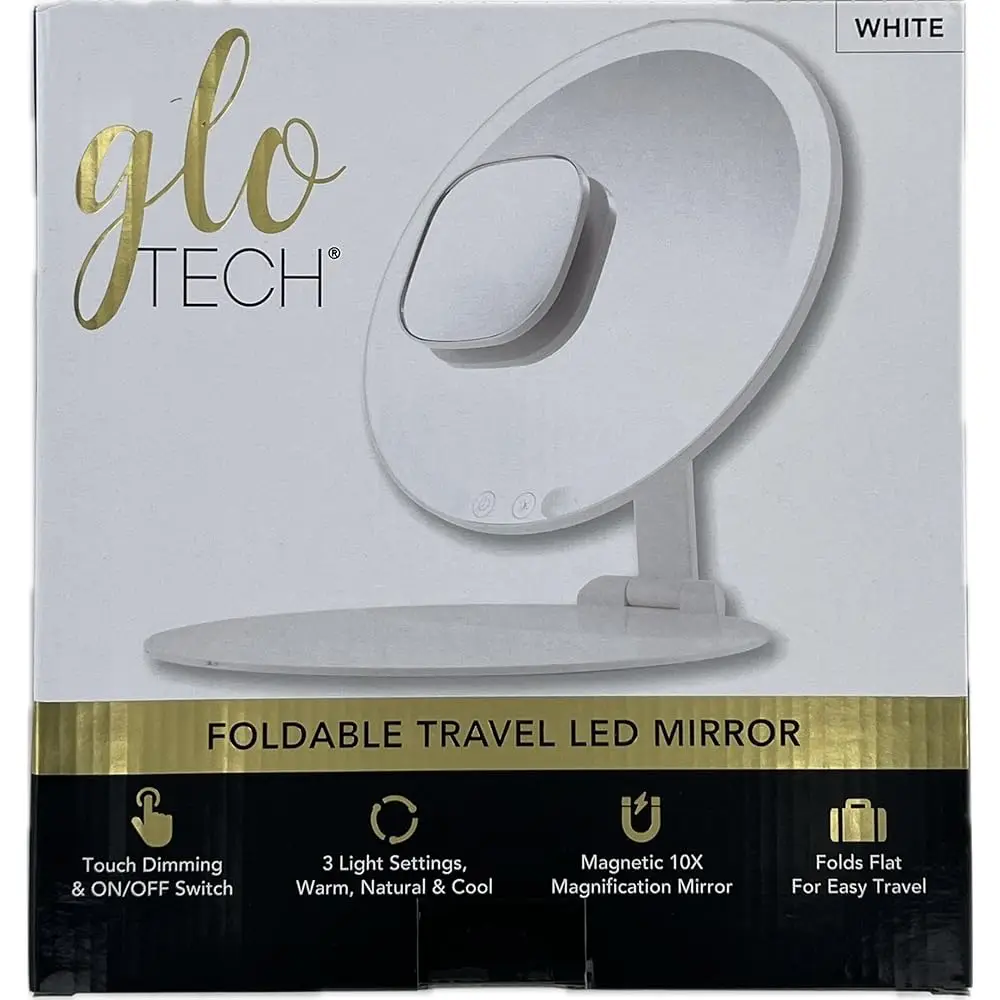

Foldable Travel Led Mirror - Touch Dimming & On/Off Swtich, 3 Light Settings, Warm, Natural & Cool, Magnetic 10X, Magnification