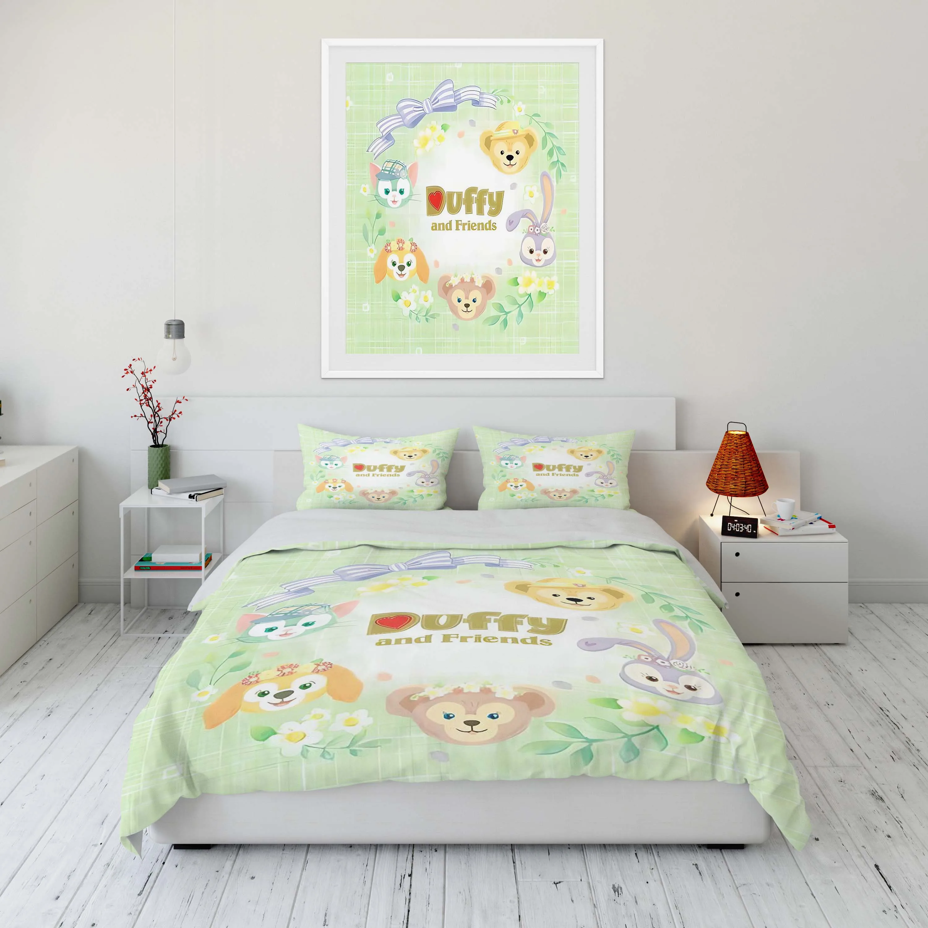 Disney Duffy and Friends Printed Soft Bedding Set Cartoon Anime Duvet Cover Comforter Cover Boys Girls Children Adults Twin King