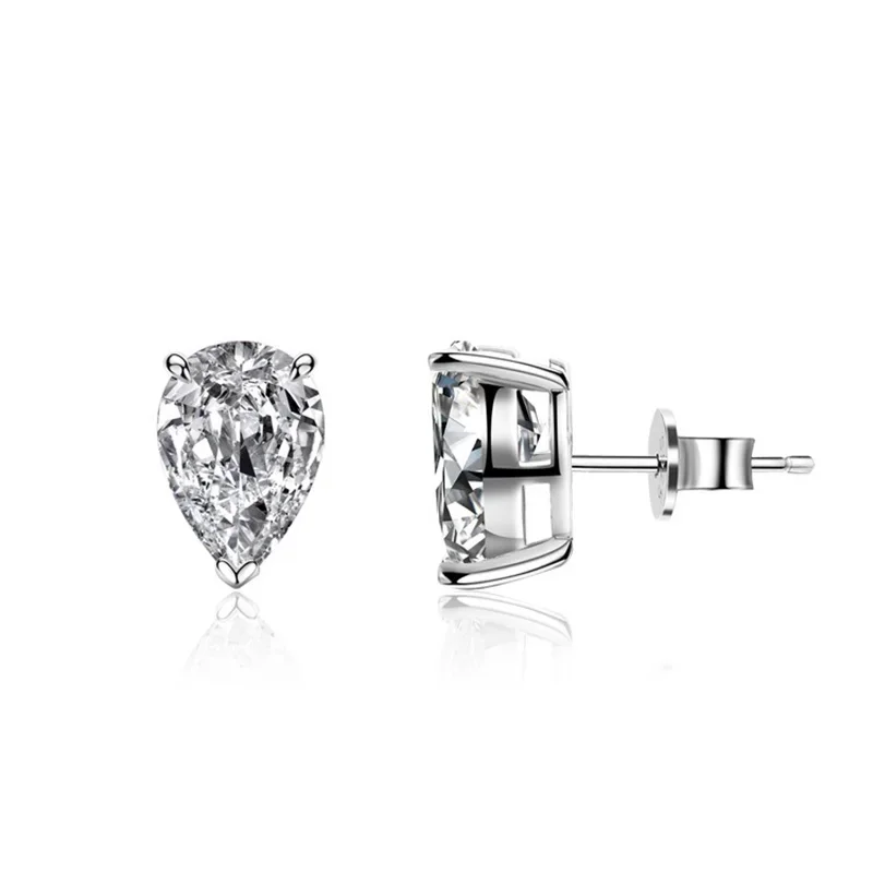 

Luxury High Carbon 5A Cubic Zirconia Studs Classic Pear Cut Pink Stone Solid 925 Silver Prong Set Wedding Earrings E0002