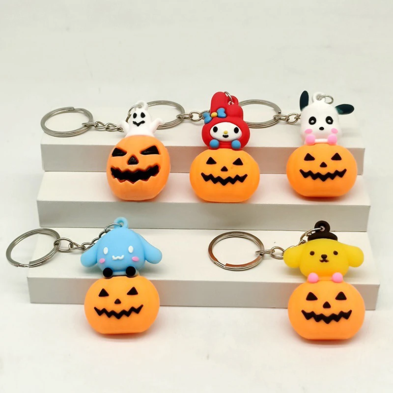 1 pz Sanrio Decorazioni per feste a tema Halloween Portachiavi in silicone zucca Bomboniere per feste di compleanno per bambini Regalo di Halloween