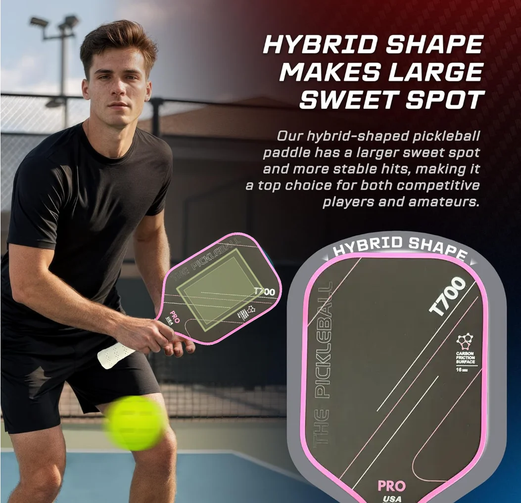 

T700 Raw Carbon Fiber Pickleball Paddle: Powerful Spin, Grit, and Balance with 16mm Profile and Textured Surface