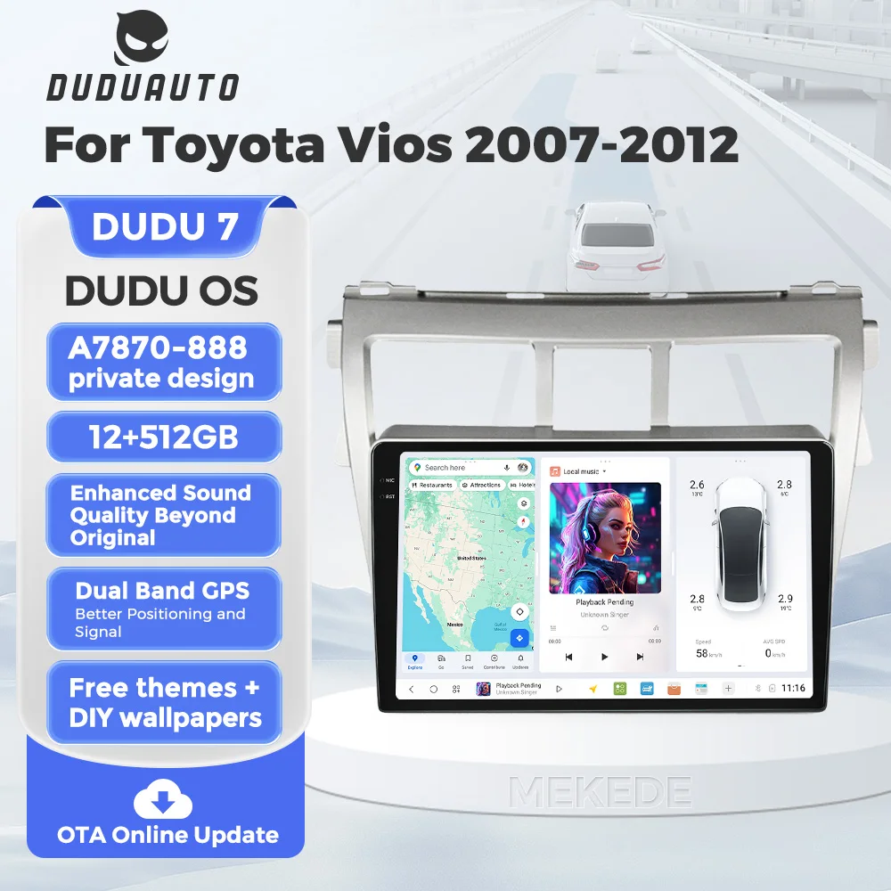 DUDUAUTO DUDU6 DUDU7 Android13 Car Radio Multimedia Audio Player GPS For Toyota Vios Yaris 2007 - 2012 Car Play Auto All In One