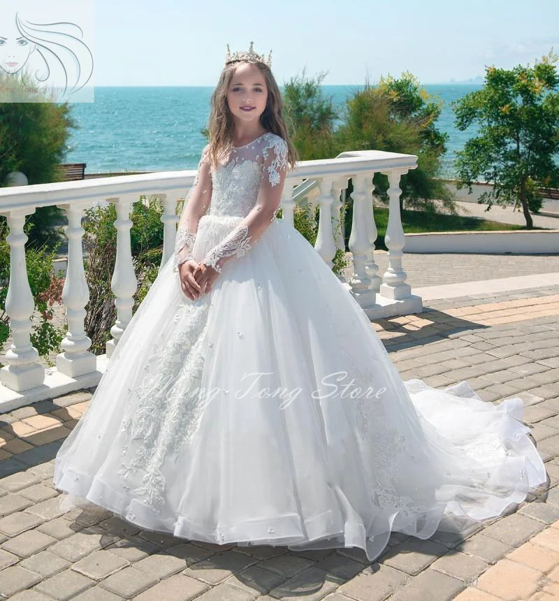 Kids First Communion Dresses For Little White Flower Girl Dress Princess Child Wedding Party Juniorbridesmaid Maxi Prom Evening