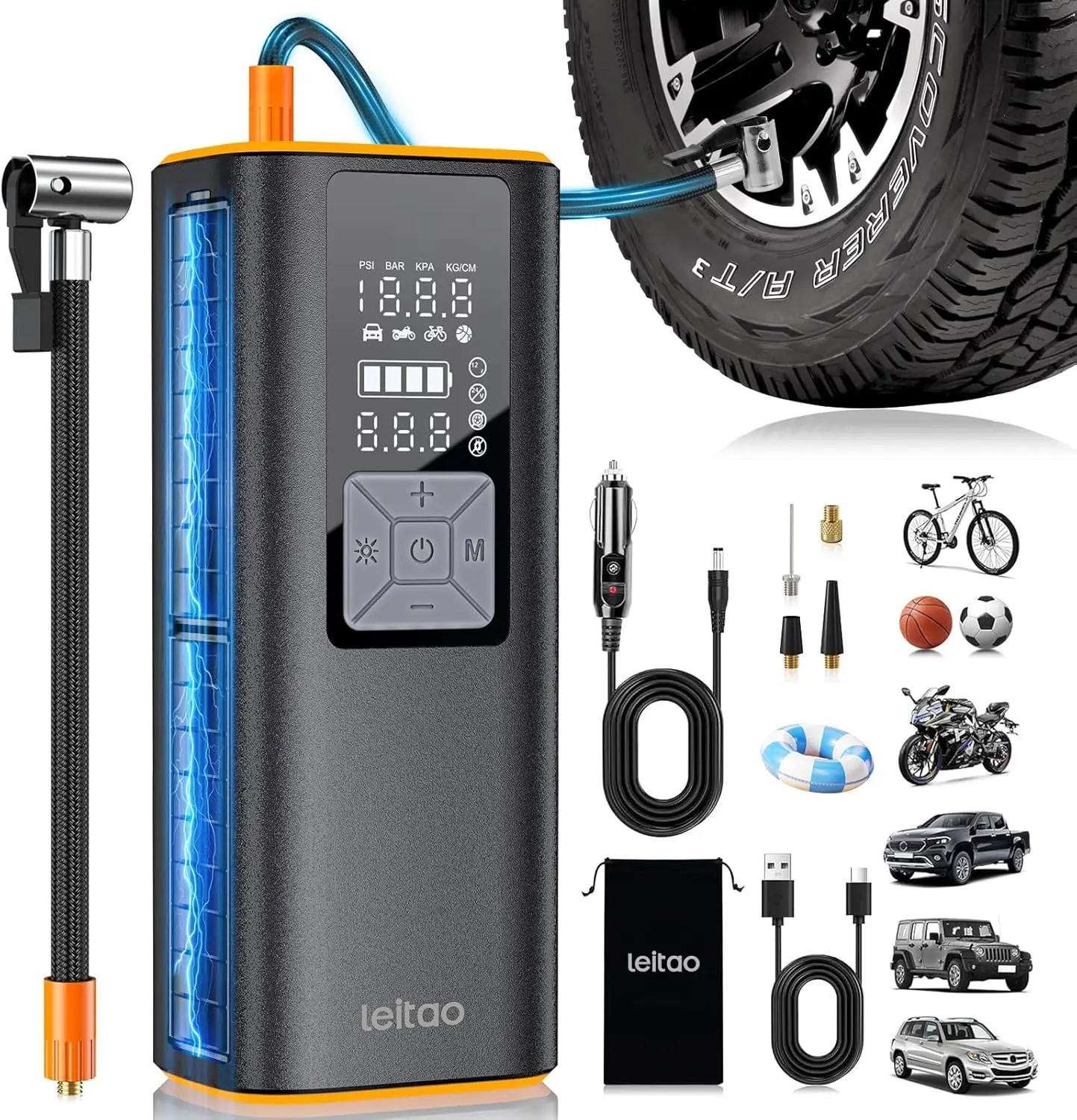 

Portable Air Compressor 150PSI with Battery, Auto Shut-Off Air Pump for Car, Bike, Ball - CordlTire