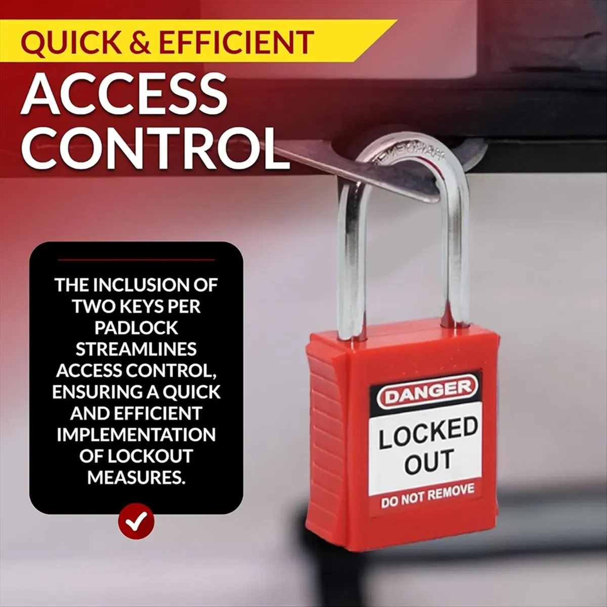 AA83 Lockout Tagout Lock Set - 7 Red LotoLocks, Lock Out Keyed Different - Padlock with 2 Brass Red Keys Included