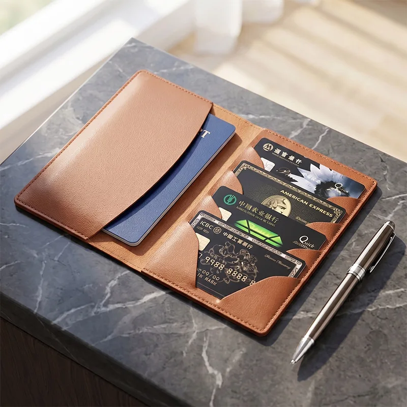 

PU Leather Ultra-Slim Passport Holder - Portable Multi-Card Capacity Business Travel Wallet for Documents, Ticket
