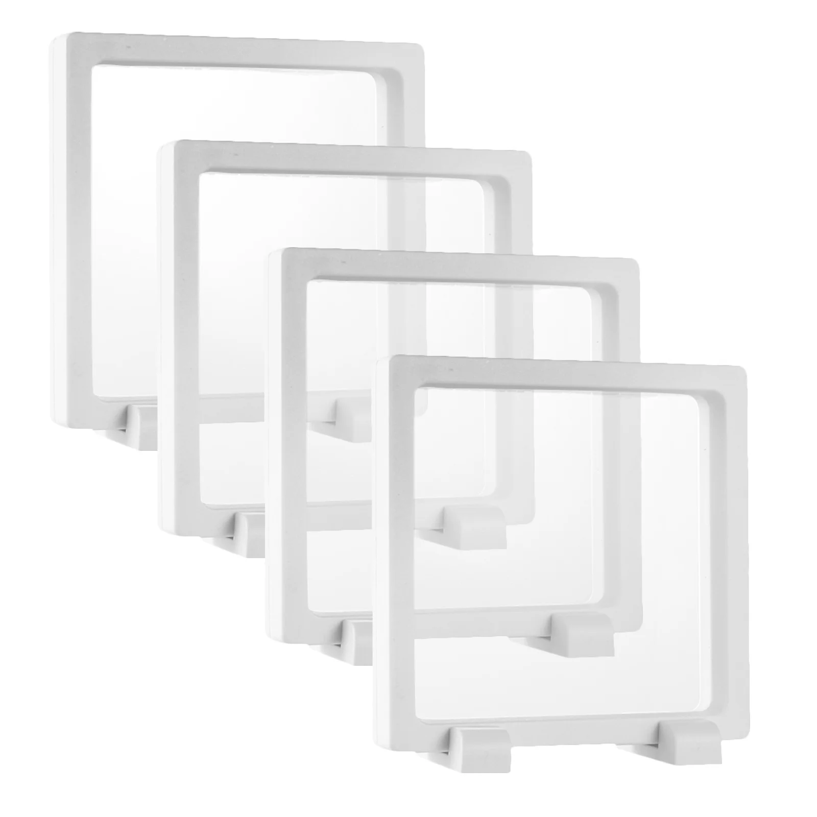 

Clear Display Frames Floating Holder Jewelry Box Set White 4 Boxes 8 Bases Portable Organizer for Necklace Ring Bracelet