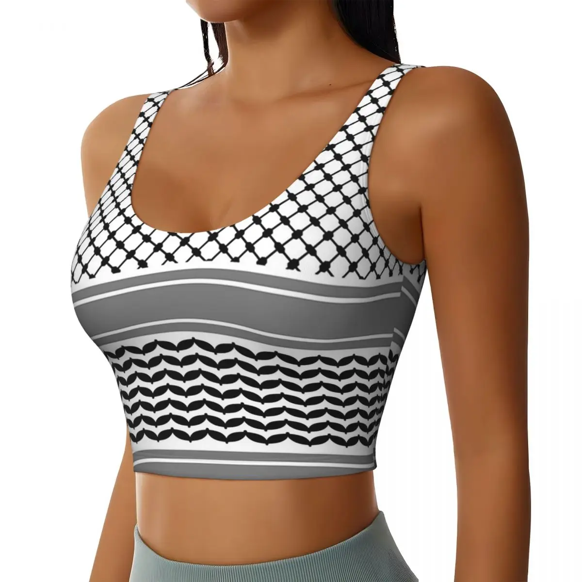 

Custom Palestinian Keffiyeh Women Sports Bras High Impact Vest Gym Workout Yoga Crop Tank Tops