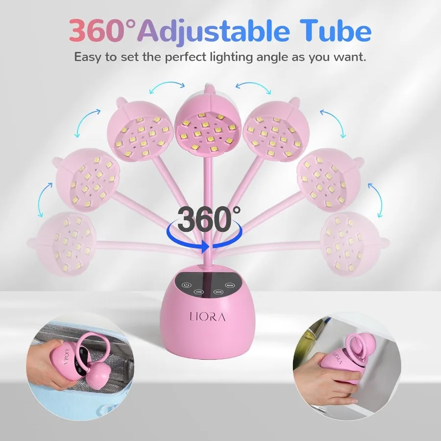 LIORA UV LED Nail Lamp Gooseneck Design Cordless 24W USB Rechargeable Nail Dryer with 4 Timers and Smart Sensor Technology for