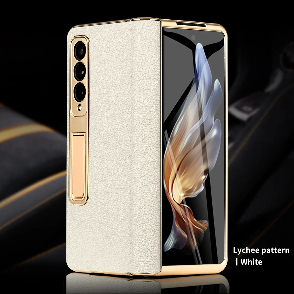 LANGSIDI Leder-Handyhülle für Samsung Galaxy Z Fold 7, 6, 5, 4, 3, Fold6, Fold7, vergoldet, magnetisches Scharnier, Ständer, Rückseite mit Spiegelfolie 5