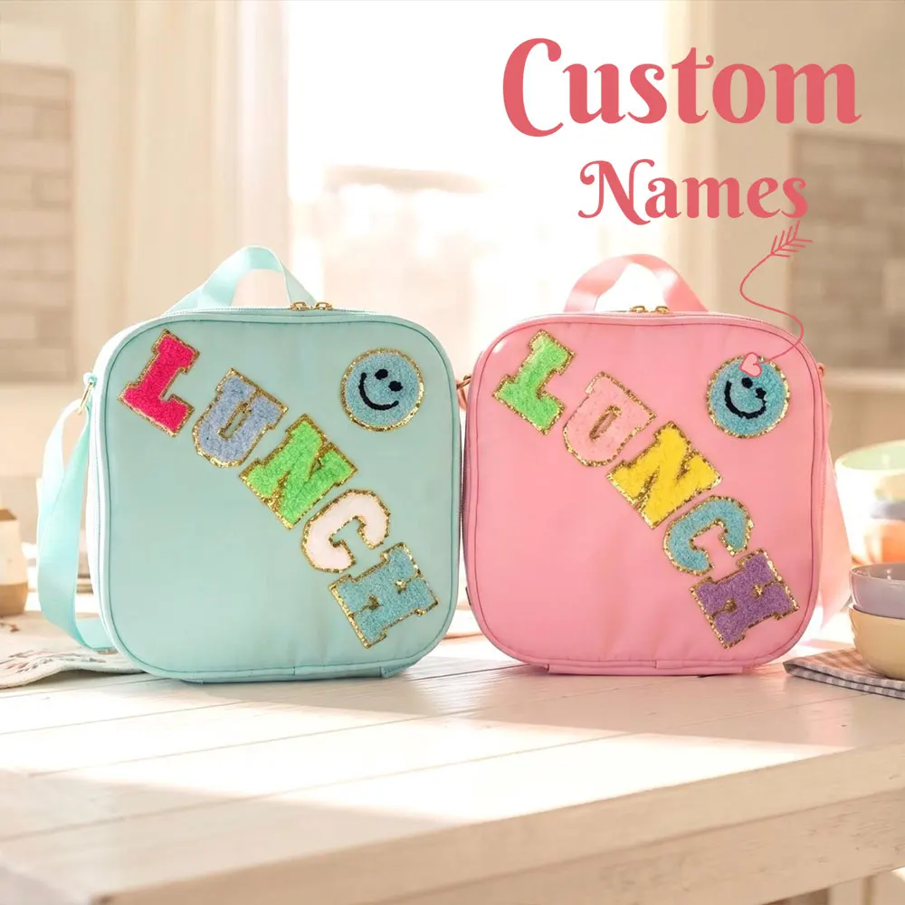 Personalized Lunchbox Kids Custom Lunch Box for School Bag with Patches Chenille Letter Bag for School Insulated Sports bag
