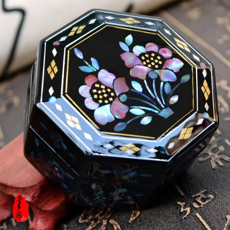 

Pingyao Lacquer Jewelry Box with Mother of Pearl Inlay Vintage Ring Necklace Storage Case for Costume Props