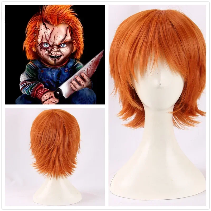 Synthetic Hair Anime Chucky Orange Short Cosplay Wig Bride of Chucky Heat Resistant Cosplay Costume Wigs image 2