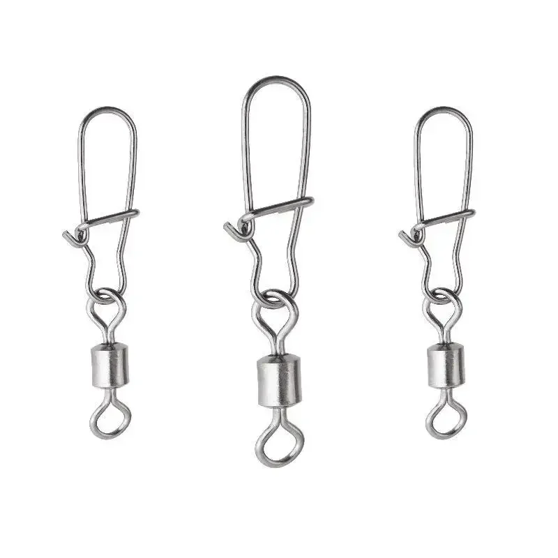 30 pçs/lote conector de pesca gira pino bloqueio snap rolamento giratório aço inoxidável snap anzol isca acessórios de pesca