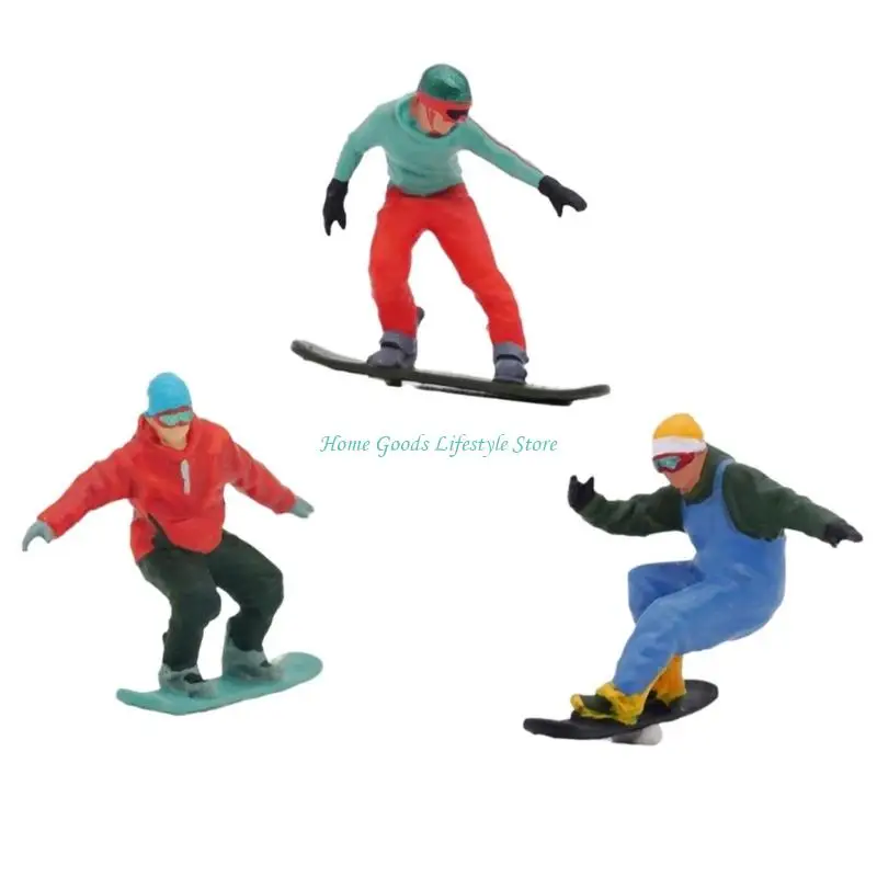 E74E Realistic Snowboarding Figure for Architectural Displays Dioramas Props 1/64 Scale Hand Painted Miniature Skiers Figures
