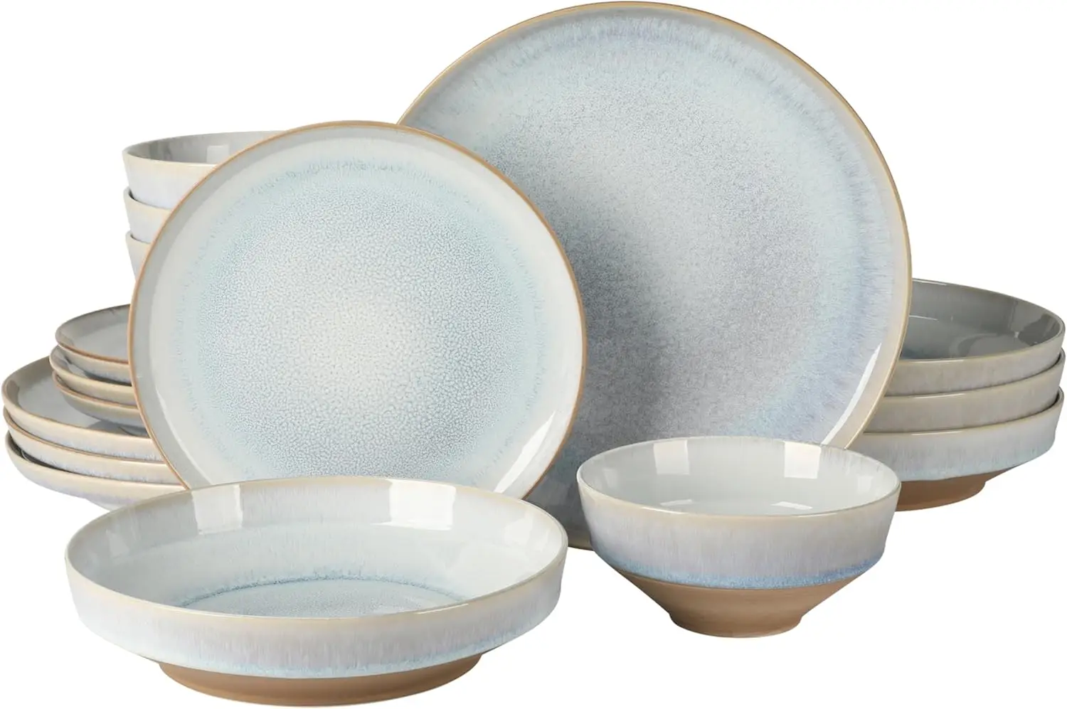

Hailstone 16 Piece Stoneware Reactive Glaze (Service for 4) Ceramic Plates and Bowls Dinnerware Set - Moon Blue