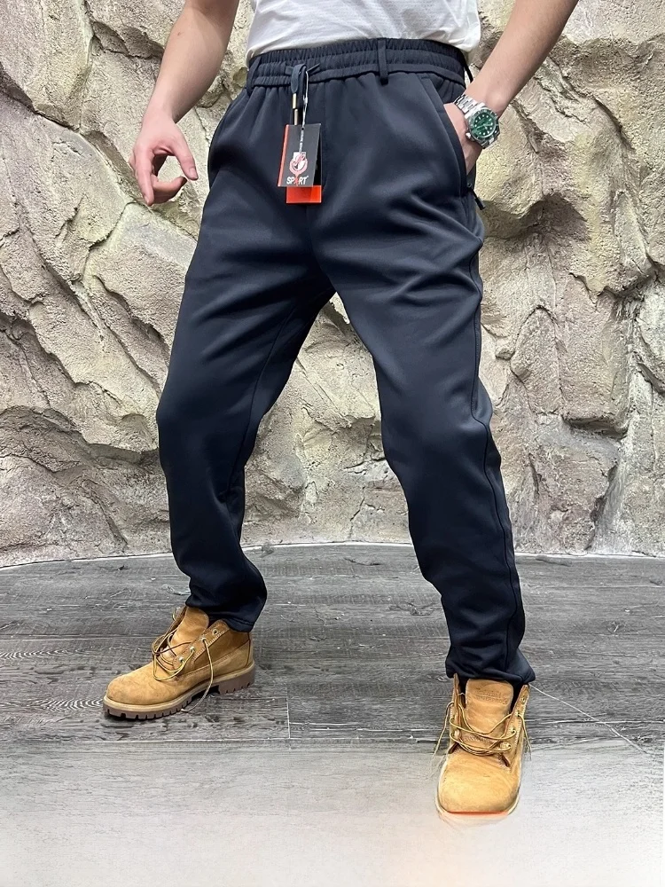 

Мужские повседневные брюки из смесовой шерсти Thiened, теплые ветрозащитные прямые брюки, модные осенне-зимние модные брюки для отдыха