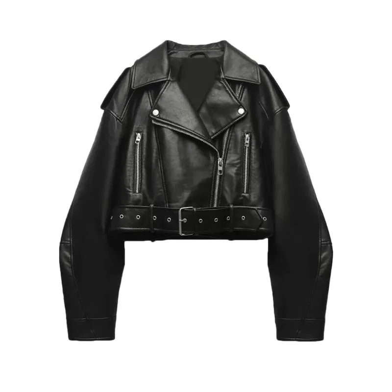 Spring New in Coats Jackets Women Faux PU Leather Jacket High Street Motorcycle Coat Casual Lady Lapel Zipper Short White Jacket