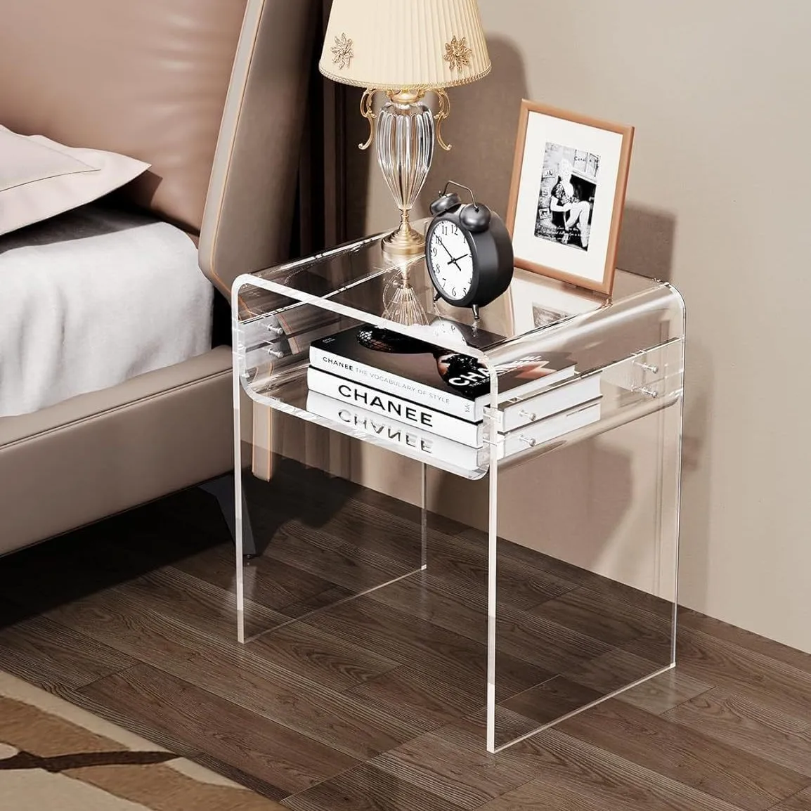 

//2-Tier Acrylic Contemporary Modern Coffee Table Eco-Friendly Design Durable Build Easy Clean Storage Bedroom Living Room Home