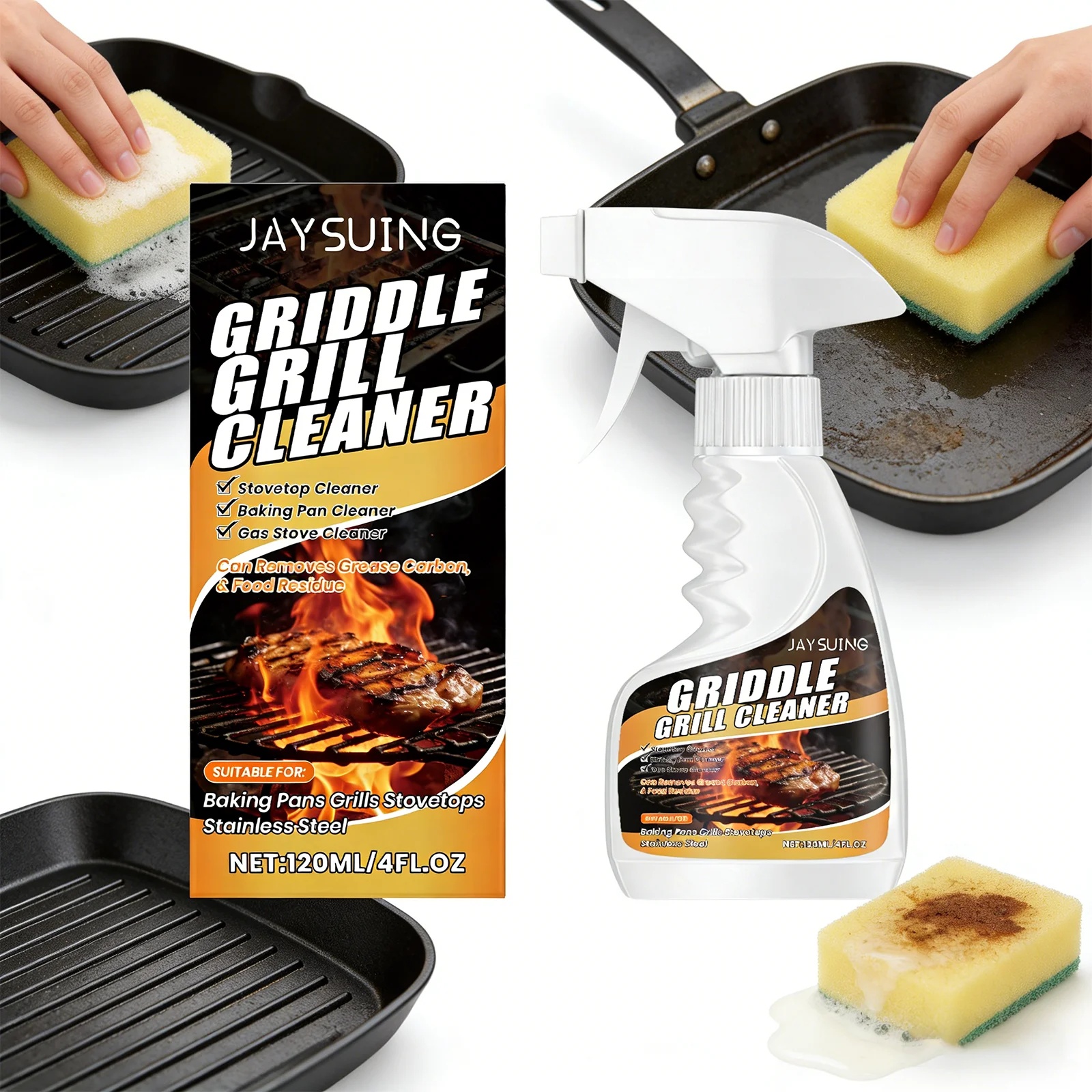 120ml Grill Cleaner Spray Powerful Degreaser for BBQ Grates Oven Racks Stovetops Cuts Through Burnt On Grease Fast Easy Formula