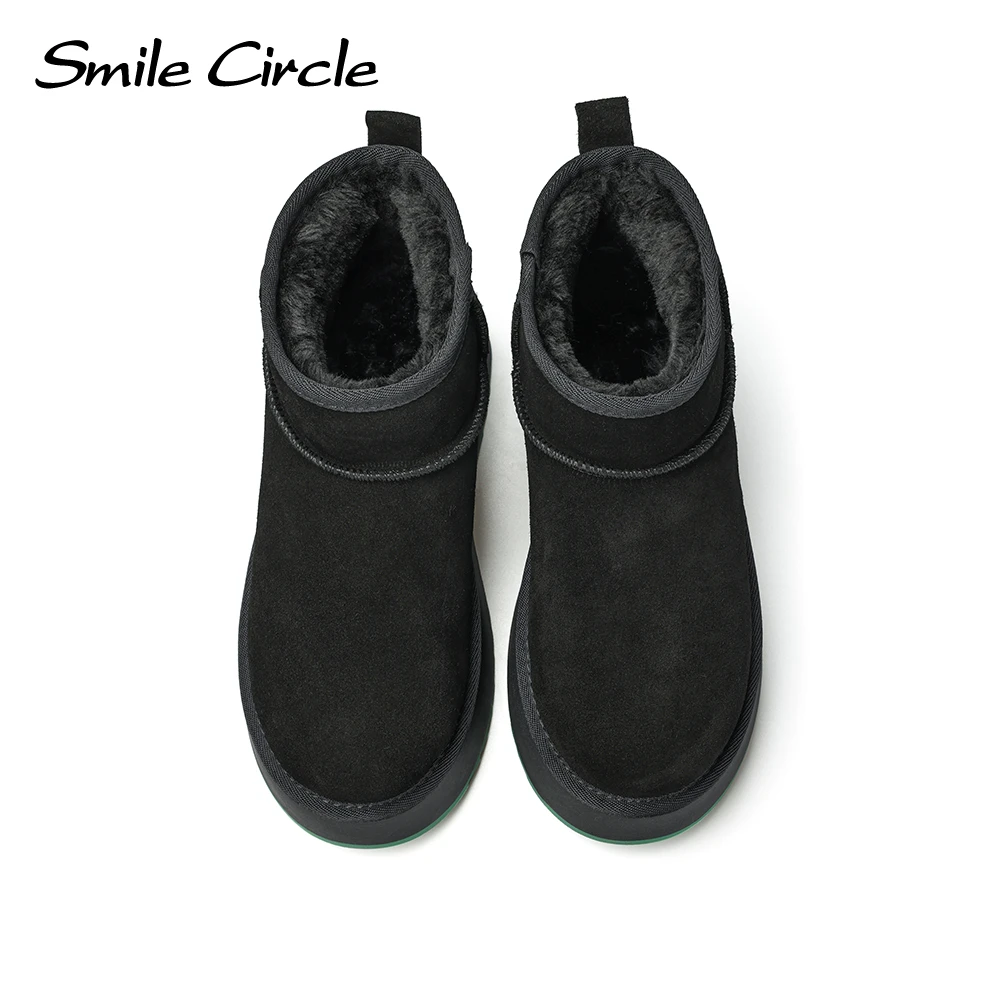 Smile Circle Snow Boots Women Round Toe Slip-on Thick Sole Boots Warm Platform Casual Shoes