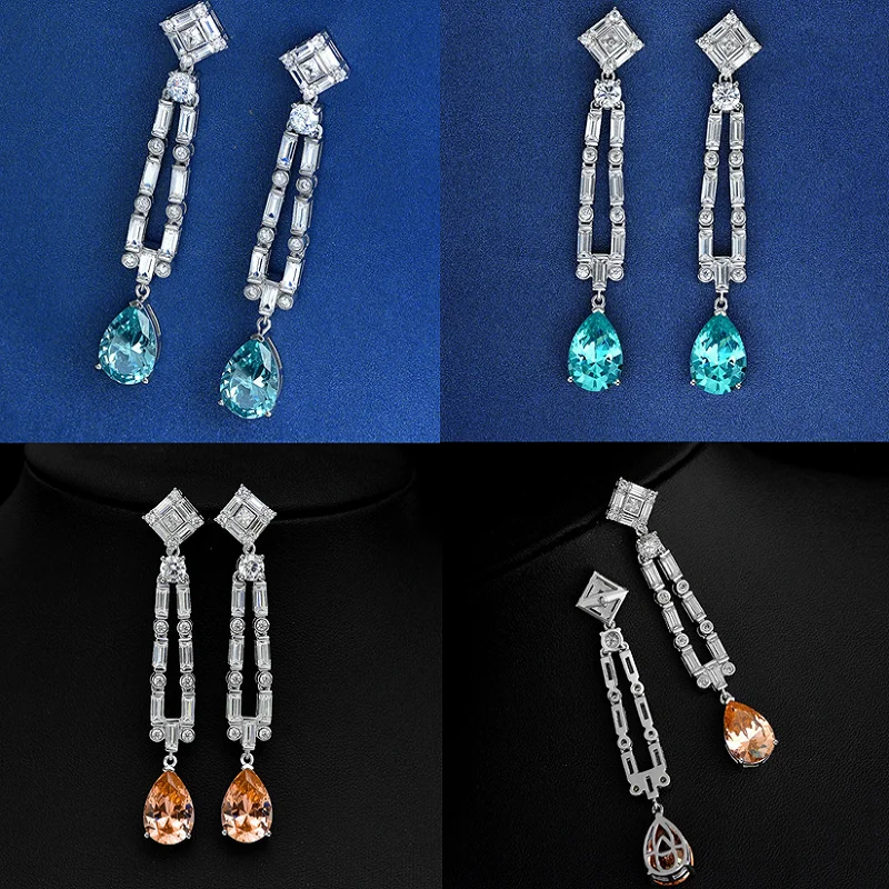 Apaison Drop Earrings For Women 100% 925 Sterling Silver 10*14mm Multicolor High Carbon Diamond Sparkling Jewelry Gift Wholesale