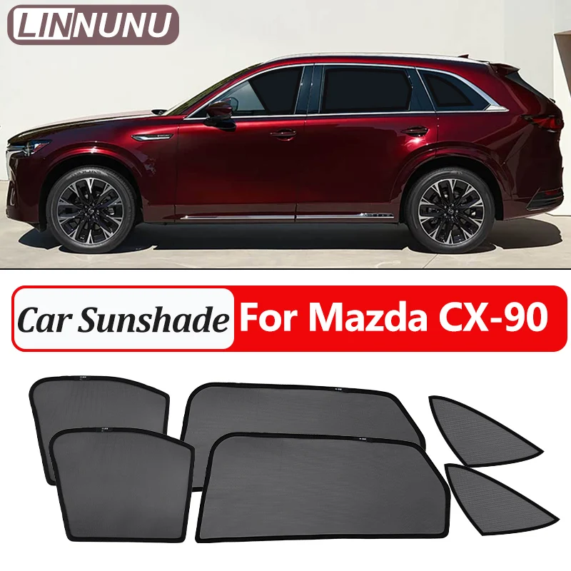 

LINNUNU Magnetic Car sunshade For Mazda CX-90 2024-2026 Windows Mesh curtains Privacy Protection UV Blockin Interior accessories