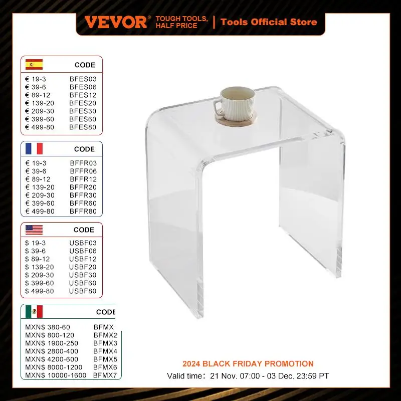 VEVOR Acrylic End Table C-Shaped Lucite Side Table Clear Acrylic Side Table for Drink Food Snack used in Living Room Bedroom