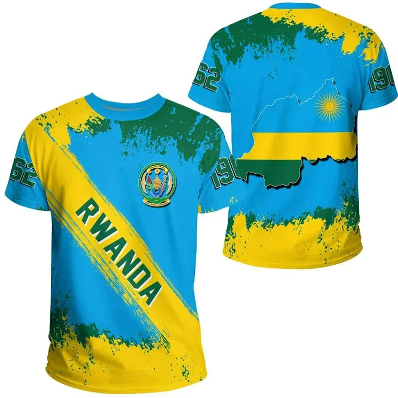 

Футболка с африканской Руандой для мужчин и детей, летняя футболка с 3D принтом и гербом, повседневные топы, футболки с круглым вырезом, спортивные футболки с короткими рукавами