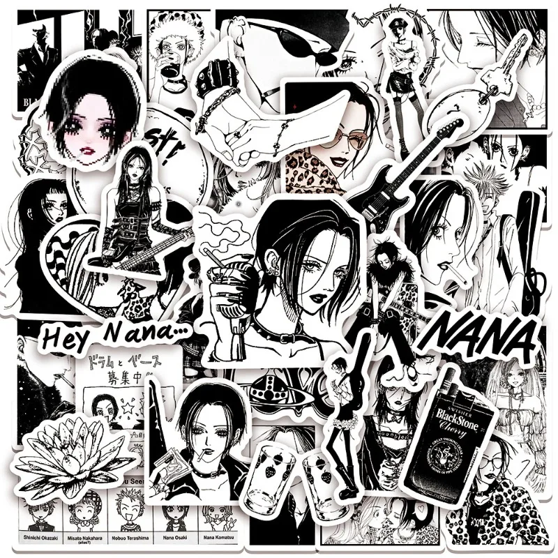 50pcs Anime NANA Black  White Japanese Cool Waterproof Decor Stickers for Motorcycle Helmet Journal Water Bottle  Phone Case