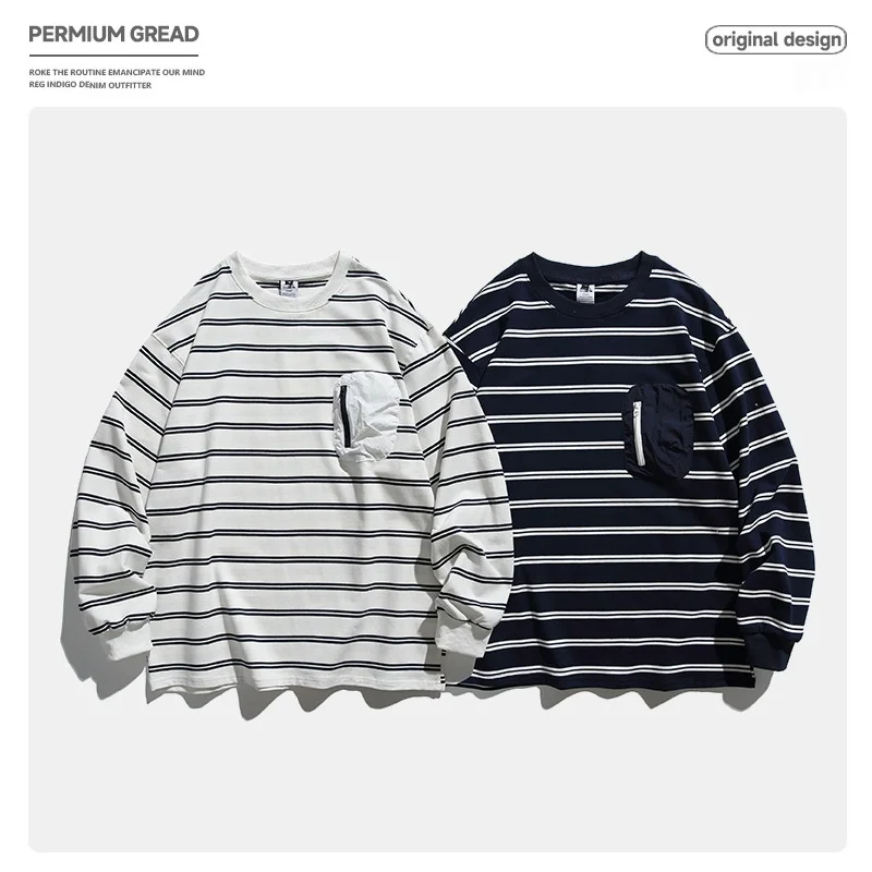 

Японский стильный свитшот с декоративными полосками, повседневный, универсальный, модный, для молодых мужчин